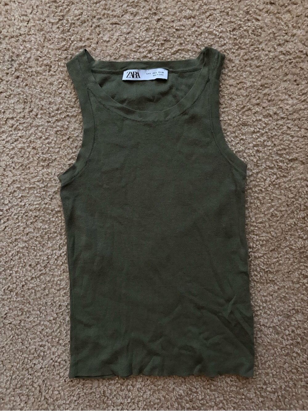 ZARA Olive Sleeveless Ribbed Top
